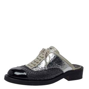 Chanel Patent Leather And Foil Lazer Cut Cuba Cruise Oxford Mules Size 39.5 