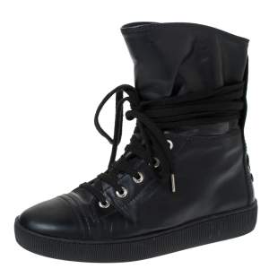 Chanel Black Leather CC Boots Size 35.5 