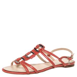 Chanel Pink Leather Embellished Strappy Flat Sandals Size 39.5