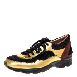 مملوكة مسبقًا Chanel Multicolor Tweed, Suede and Metallic Leather Lace Up Sneakers Size 38