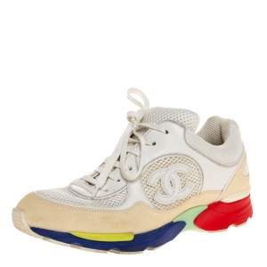 Pre Owned Chanel Multicolor Leather And Mesh CC Low Top Sneakers Size 37.5