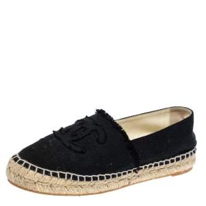 Pre Owned حذاء إسبادريل شانيل فلات شعار سى سى كانفاس أسود مقاس 38 