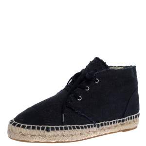 Pre Owned Chanel Navy Blue Canvas Cap Toe High Top Espadrille Flats Size 38