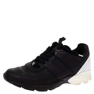 Pre Owned Chanel Black Leather CC Low Top Sneakers Size 39