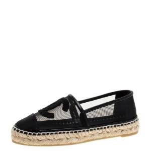 Pre Owned Chanel Black Mesh CC Cap Toe Espadrille Flats Size 36