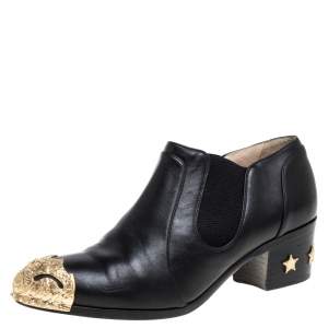 Chanel Black Leather Paris Dallas Ankle Length Boots Size 38