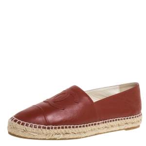مملوكة مسبقًا Chanel Copper Brown Leather CC Cap Toe Espadrille Flats Size 39