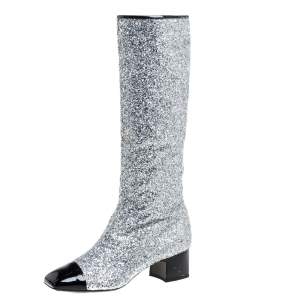 Chanel Silver Glitter Fantasy Knee Boots Size 41C