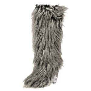 Chanel Grey Faux Fur Yeti Boots Size 38.5