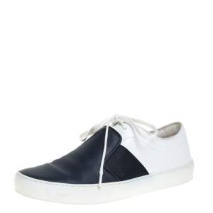 مملوكة مسبقًا Chanel Blue/White Leather Lace Up Sneakers Size 39