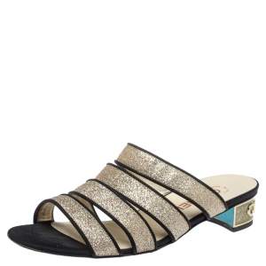Chanel Gold Glitter Strappy Slide Sandals Size 38.5