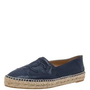 مملوكة مسبقًا Chanel Blue Ieather CC Logo Espadrilles Size 40