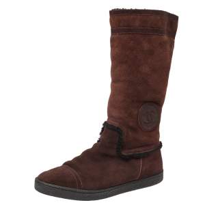 Chanel Brown Suede Mid Length Boots Size 40