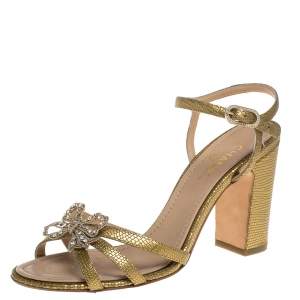 مملوكة مسبقًا Chanel Gold Leather Butterfly Embellished Sandals Size 38