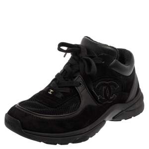 مملوكة مسبقًا Chanel Black Suede And Mesh CC Sneakers Size 37