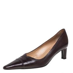 Pre Owned حذاء كعب عالي شانيل مزين سي سي مقدمة مدببة جلد بني