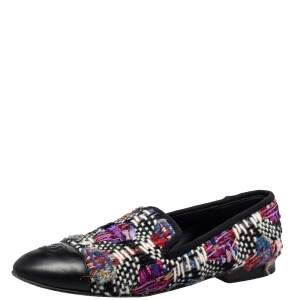 Chanel Multicolor Tweed And Leather CC Cap Toe Smoking Slippers Size 37.5 