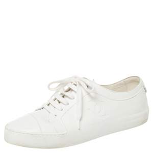 Chanel White Rubber And Leather CC Lace Up Sneakers Size 40