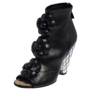 Chanel Black Leather Zipper Ankle Boots Size 36