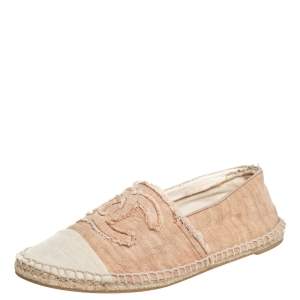 مملوكة مسبقًا Chanel Beige CC Canvas Cap-Toe Flat Espadrille Size 39