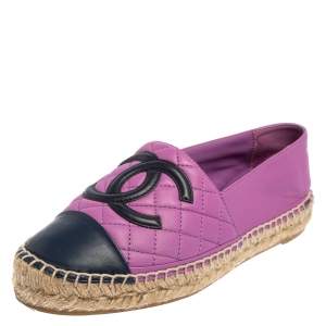 Chanel Purple Quilted Leather CC Flat Espadrile Size 37