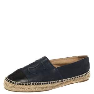 Pre Owned Chanel Blue And Black Leather CC Logo Espadrilles Size 40