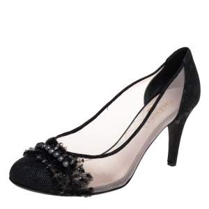 Chanel Black Lace And Mesh Embellished Pumps Size 40