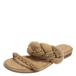 مملوكة مسبقًا صندل سلايد فلات شانيل مزخرف سلسلة سويدي مقاس 39