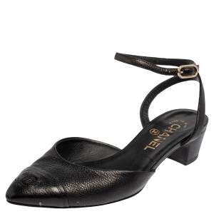 مملوكة مسبقًا Chanel Black Leather Cap Toe D'orsay Sandals Size 37