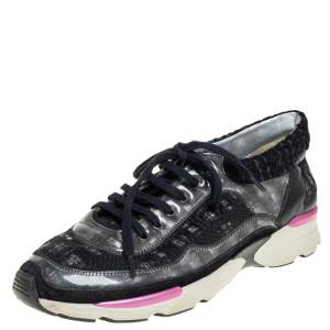 Chanel Black Tweed And PVC CC Low Top Sneakers Size 40
