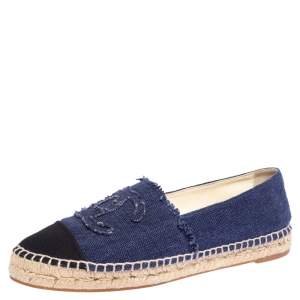 مملوكة مسبقًا Chanel Black/Blue Canvas Espadrille CC Flats Size 41