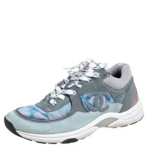 Pre Owned حذاء رياضي شانيل سويدي وشبك متعدد الألوان منخفض من أعلى مقاس 40