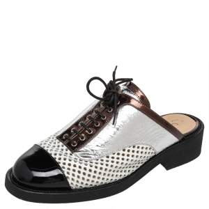 Chanel Multicolor Patent And Leather Lace Up Mule Sandals Size 39