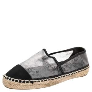 Pre Owned Chanel Black Mesh And Fabric CC Cap Toe Espadrilles Flats Size 42