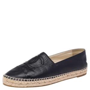 مملوكة مسبقًا Chanel Black Leather CC Espadrille Flats Size 40