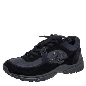 Pre Owned Chanel Black Nylon and Suede CC Trainer Sneakers Size 41