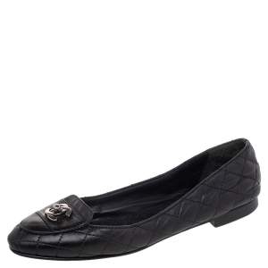 Pre Owned Chanel Black Quilted Leather CC Loafers Size 40