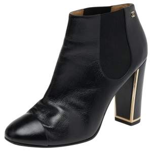 Chanel Black Leather CC Ankle Length Boots Size 39.5