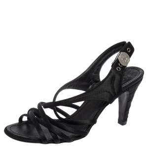 Chanel Black Satin Strappy CC Buckle Sandals Size 39.5