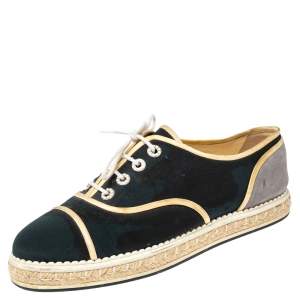 Chanel Tricolor Fabric and Suede Lace Up Espadrille Sneakers Size 40.5