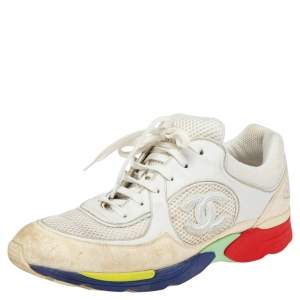 Pre Owned حذاء رياضي شانيل سي سي جلد وسويدي وشيكة متعدد الألوان برباط مقاس 39