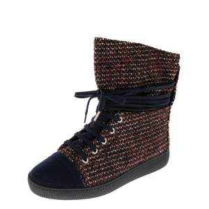 Chanel Multicolor Tweed Lace Wrap  Ankle Boots Size 37.5