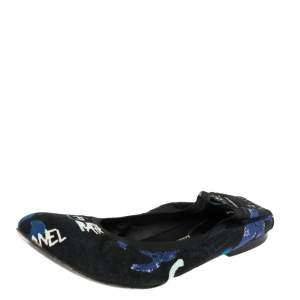 Pre Owned Chanel Multicolor Graffiti Print Fabric Scrunch Ballet Flats Size 41