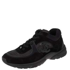 Pre Owned Chanel Black Nylon and Suede CC Trainer Sneakers Size 39