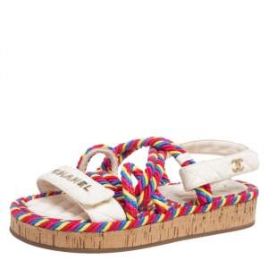 مملوكة مسبقًا Chanel Multicolor Quilted Leather Cord Platform Sandals Size 36