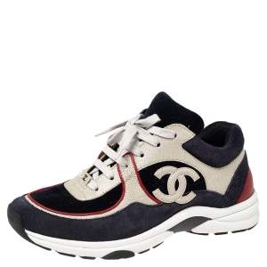 Pre Owned Chanel Multicolor Suede and  Leather Lace Up Sneakers Size 40