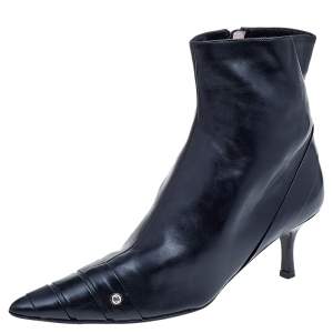 Chanel Black Leather CC Ankle Length Boots Size 38