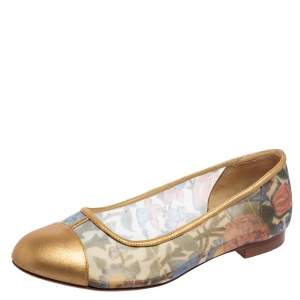 مملوكة مسبقًا Chanel Multicolor Net and Leather CC Cap Toe Ballet Flats Size 39.5