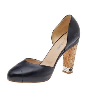 Pre Owned Chanel Black Leather Cap Toe D'orsay Pumps Size 40