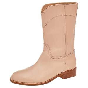 Chanel Beige Leather CC Mid Length Boots Size 39